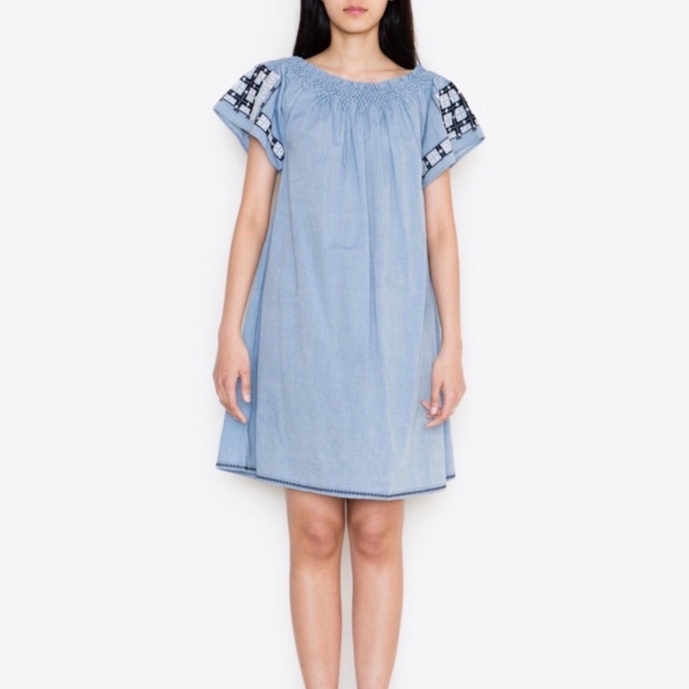 Ulla Johnson‎ Jonas Dress Chambray Off Shoulder Denim Size 6 Scoop Neck Mini